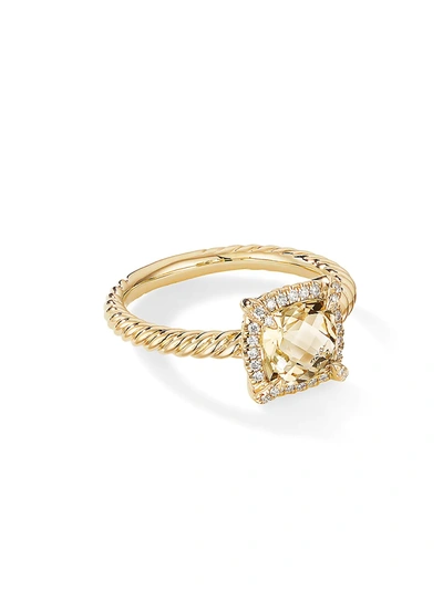 Shop David Yurman Women's Petite Châtelaine Pavé Bezel Ring In 18k Yellow Gold With Gemstone In Champagne Citrine