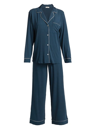 Shop Eberjey Gisele Long Pajama Set In Indigo Blue Ivory