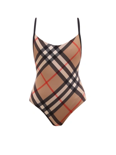 Shop Burberry Swimsuit In Beige