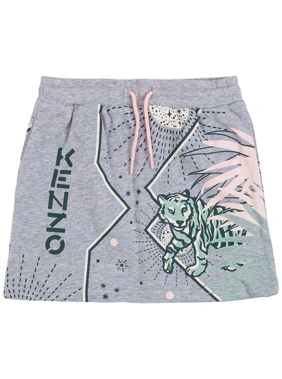 Shop Kenzo Grey Cotton Skirt With Logo Print