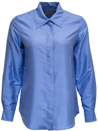 Shop Alberto Biani Blue Silk Shirt In Light Blue