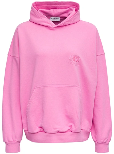 Shop Balenciaga Pink Jersey Hoodie With Logo