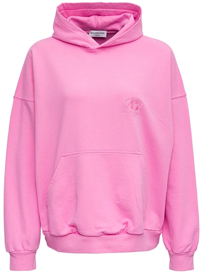 Balenciaga Wide Fit Embroidered Logo Cotton Hoodie In Pink