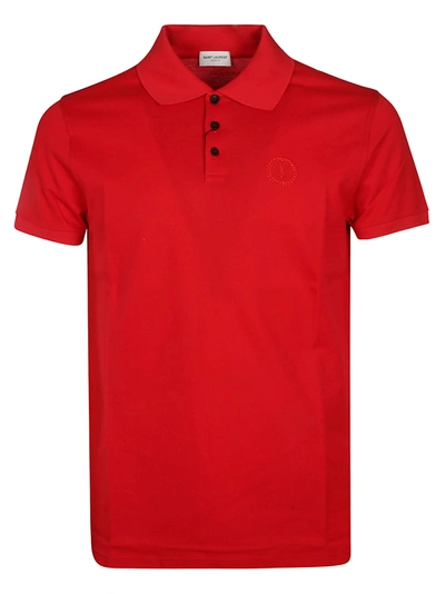 Shop Saint Laurent Logo Embroidered Polo Shirt In Red