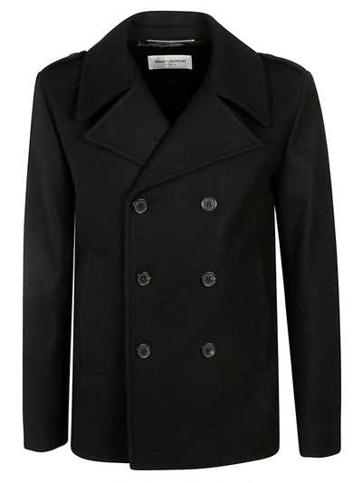Shop Saint Laurent Regular Fit Pea Coat In Black