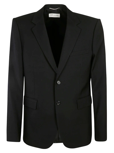 Shop Saint Laurent Regular Fit Plain Blazer In Black