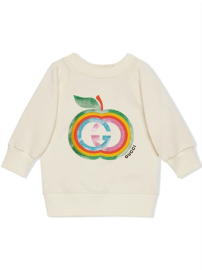 Shop Gucci Baby Cotton Sweatshirt With Apple In Panna