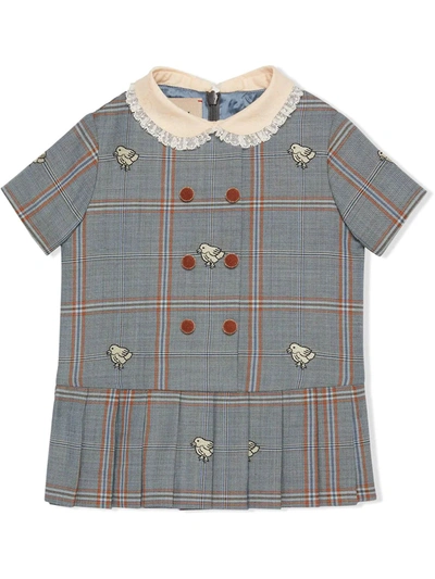 Shop Gucci Baby Chick Plaid Wool Dress In Celeste