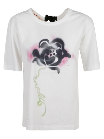 Shop Marni Tie-back Signature Floral Print T-shirt In White