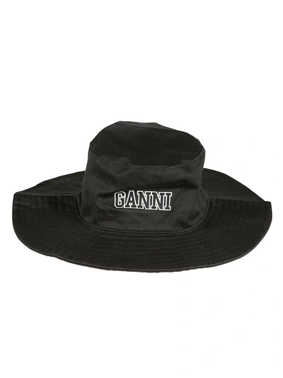 Shop Ganni Logo Embroidered Hat In Phantom