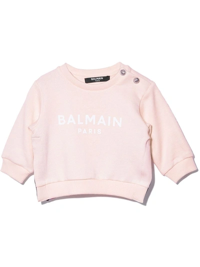 Shop Balmain Pink Cotton Sweatshirt In Rosa