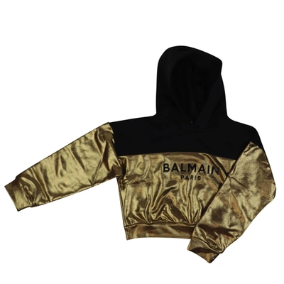 Shop Balmain Cotton Sweatshirt In Gold / Black