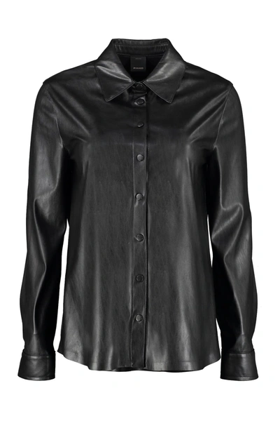 Shop Pinko Leather Shirt In Black