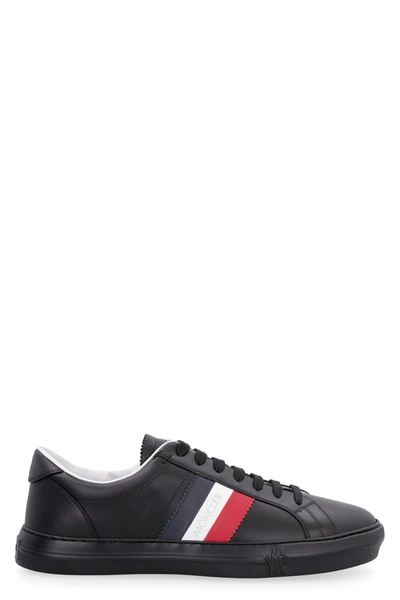 Shop Moncler New Monaco Leather Low-top Sneakers In Black