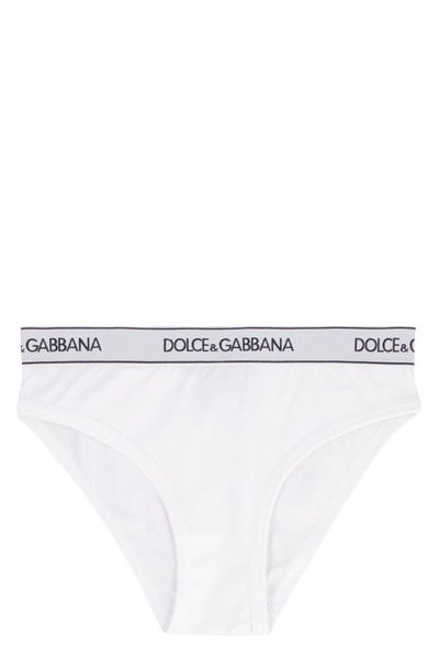 Shop Dolce & Gabbana Logoed Elastic Band Cotton Briefs In White