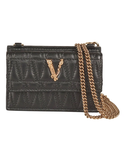 Shop Versace V Logo Quilted Chain Shoulder Bag In Nera