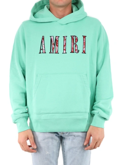 Shop Amiri Logo Embroidered Front Pocket Hoodie In Green