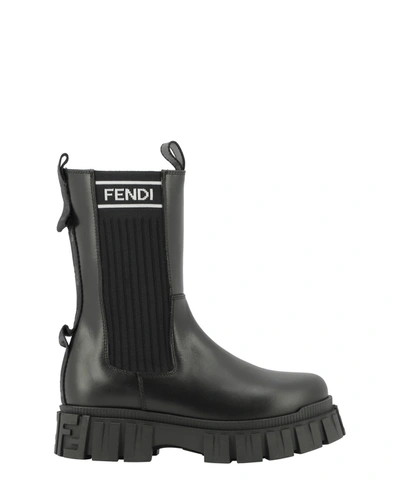 Shop Fendi Kids Logo Detail Chunky Sole Boots In Black