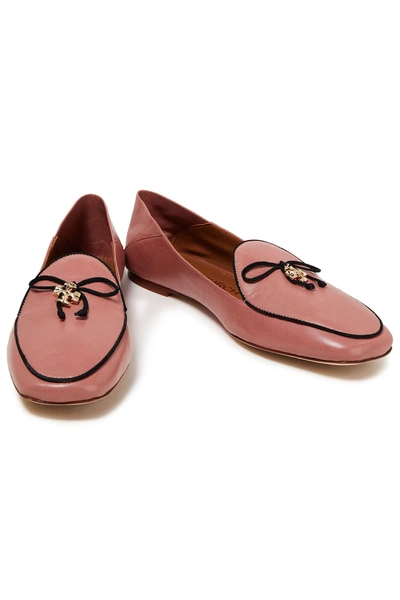 Shop Tory Burch Embellished Leather Collapsible-heel Loafers In Antique Rose