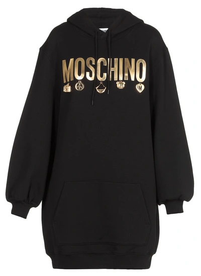 Shop Moschino Icon Charm Hooded Dress In Black
