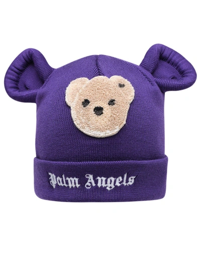 Shop Palm Angels Kids Bear Embellished Beanie In Purple