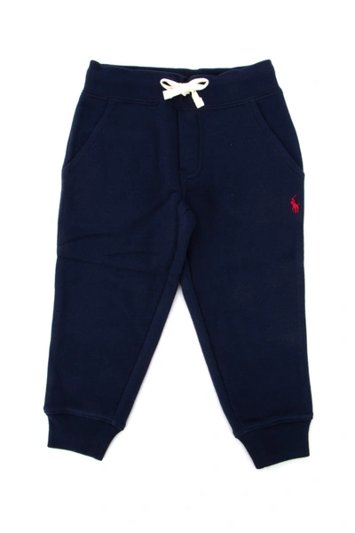 Shop Ralph Lauren Kids Logo Embroidered Drawstring Sweatpants In Navy