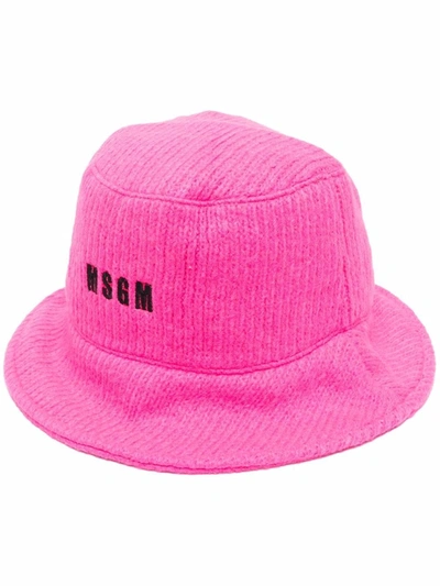 Shop Msgm Logo-embroidered Bucket Hat In 粉色