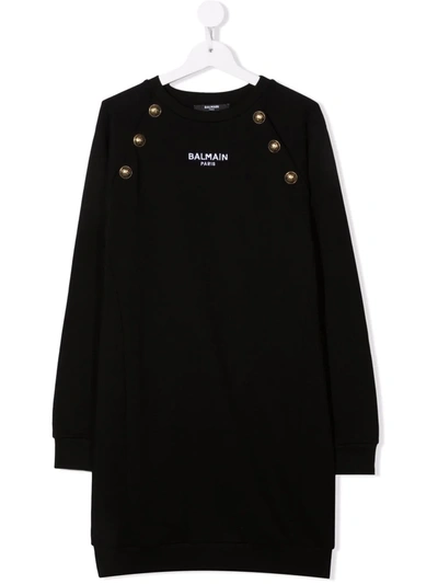 Shop Balmain Long-sleeve Knitted Dress In 黑色