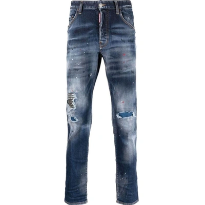 Shop Dsquared2 Men's Distressed Paint Splatter Jeans In Navy
