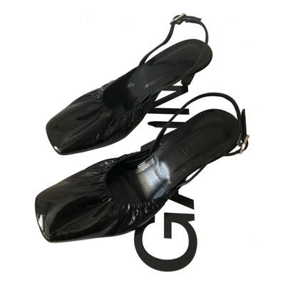 Pre-owned Ganni Patent Leather Sandals In Black