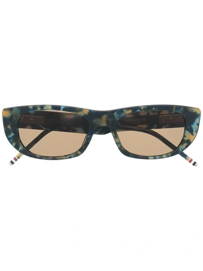 Shop Thom Browne Tortoiseshell-effect Rectangular-frame Sunglasses In Blue