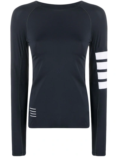 Thom Browne Black Flyweight Compression Tech 4-bar Long Sleeve T-shirt In Blue