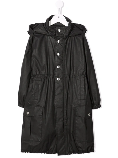 Shop Balmain Hooded Ruched Coat In Black