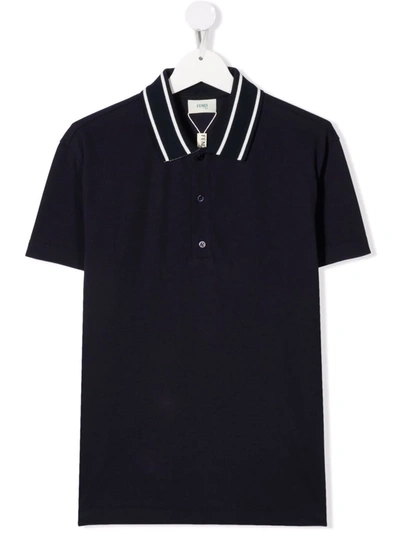 Shop Fendi Teen Intarsia-knit Logo Polo Shirt In Blue