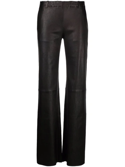 Shop Stouls Straight-leg Leather Trousers In Brown