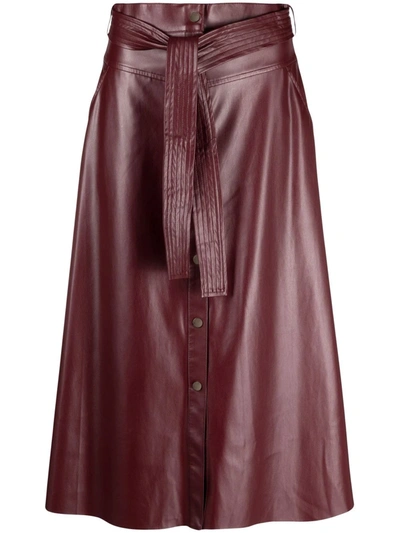 Shop Liu •jo Leather-effect Button-through Midi Skirt In Red