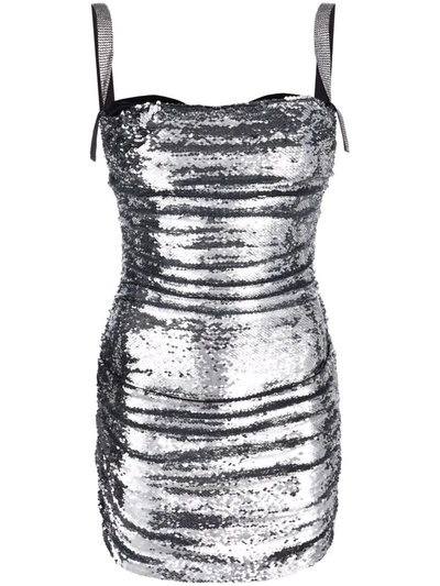 Shop Dolce & Gabbana Sequin-embellished Ruched-detail Mini Dress In Silver