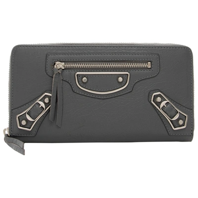 Pre-owned Balenciaga Leather Wallet In Grey