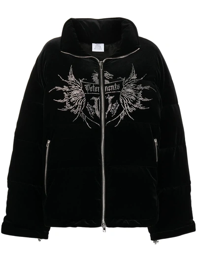 Shop Vetements Crystal-logo Padded Jacket In Black