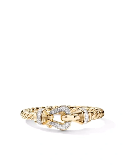 Shop David Yurman 18kt Yellow Gold Petite Buckle Diamond Ring
