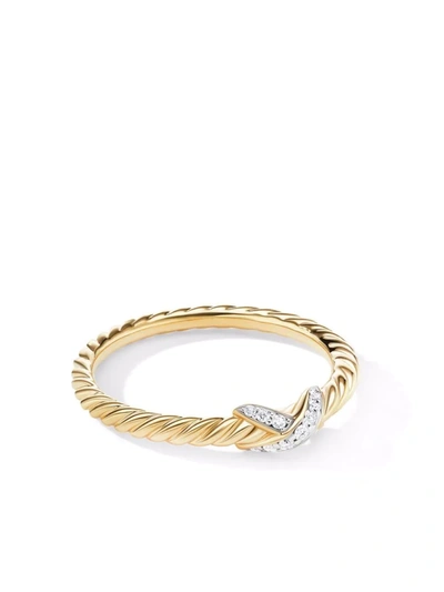 David Yurman 18kt Yellow Gold Petit X Diamond Ring In Gold