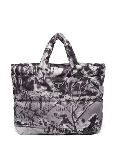 Shop Prada Printed Re-nylon Tote Bag In Grey