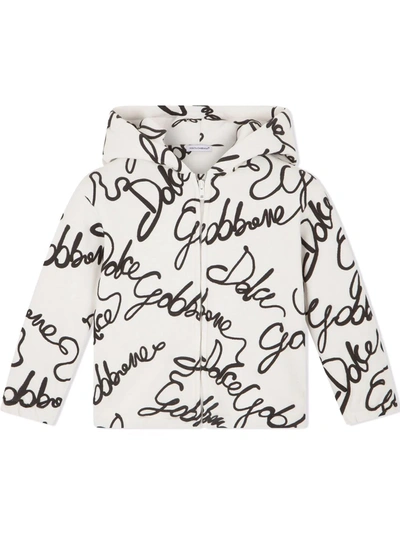 Shop Dolce & Gabbana Zipped Logo-print Hoodie In White