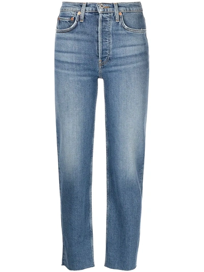 Re/done 70s Stove Pipe High-rise Straight Crop Jeans In Blue