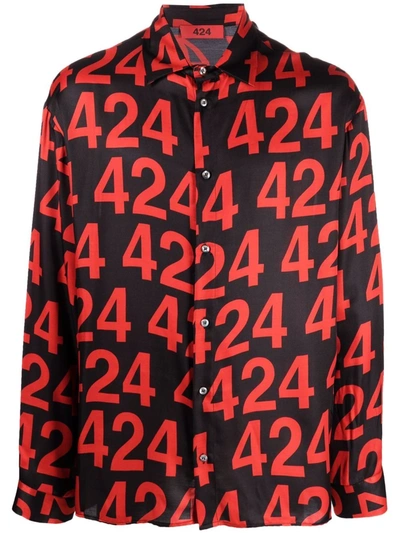 424 Red Recount Long Sleeve Shirt In Black