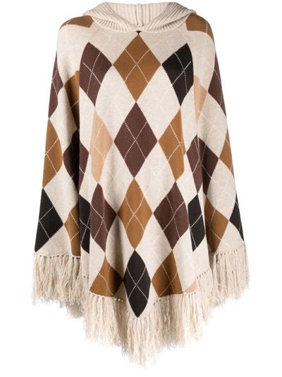 Shop Ballantyne Diamond-knit Hooded Poncho In Neutrals