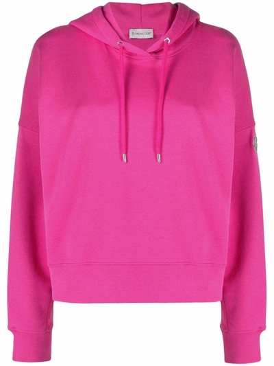 Shop Moncler Logo-print Cotton Hoodie In Pink