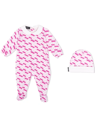 Shop Versace Greca-print Babygrow Set In Pink