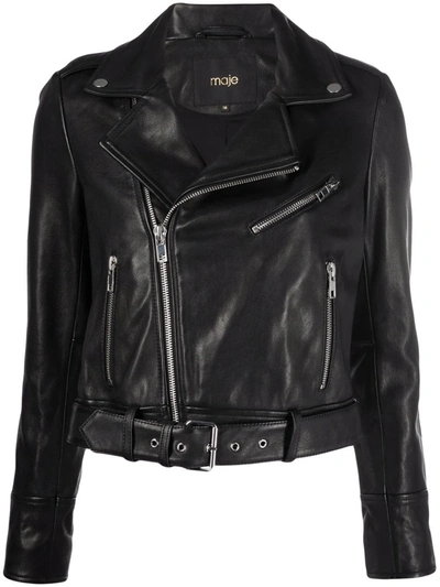 Shop Maje Leather Biker Jacket In Black