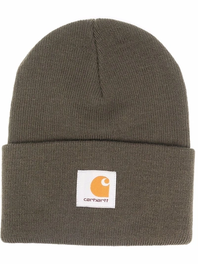 Shop Carhartt Logo-patch Knitted Beanie In Green